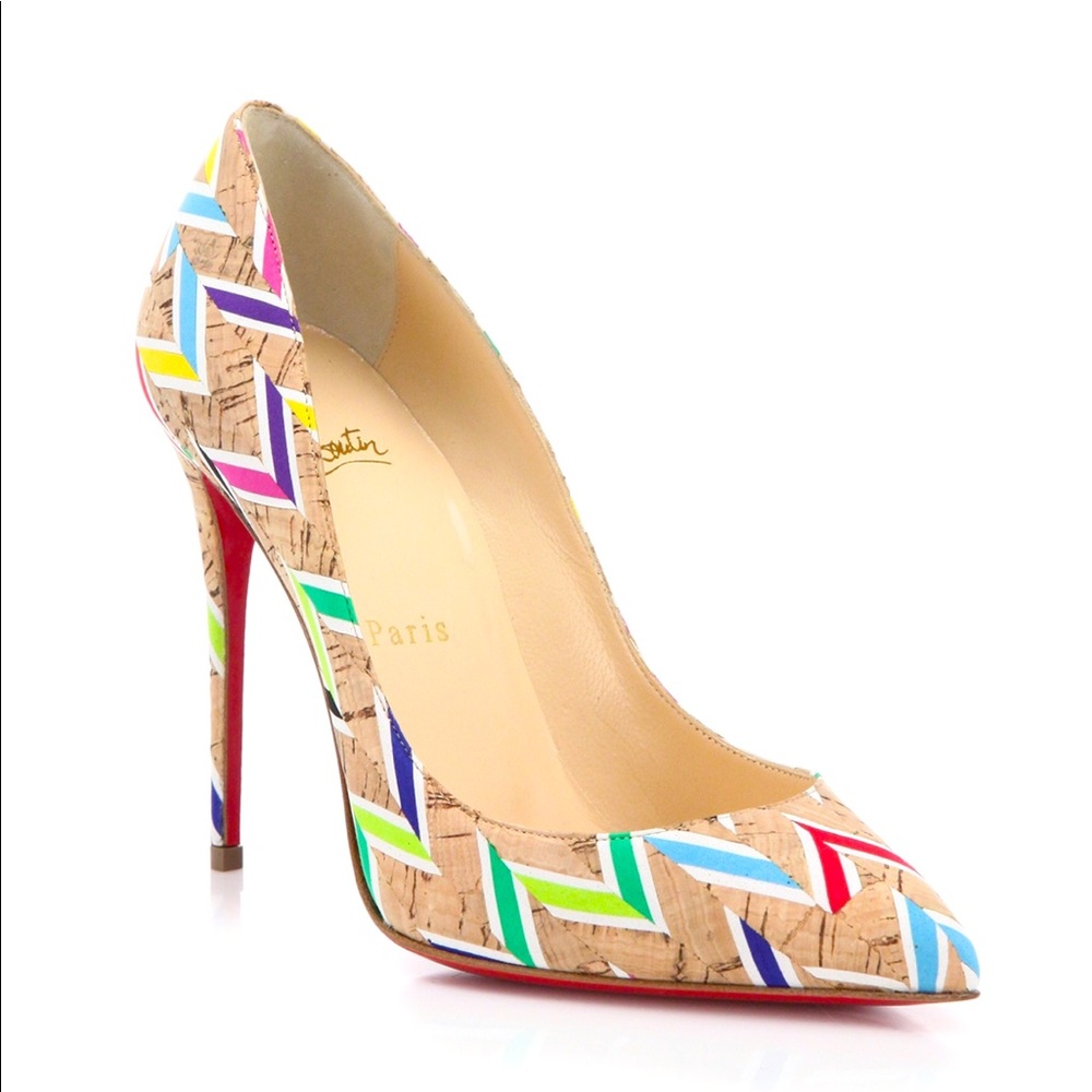 New! Christian Louboutin Cork Chevron Pigalle Pump Pointy Heel